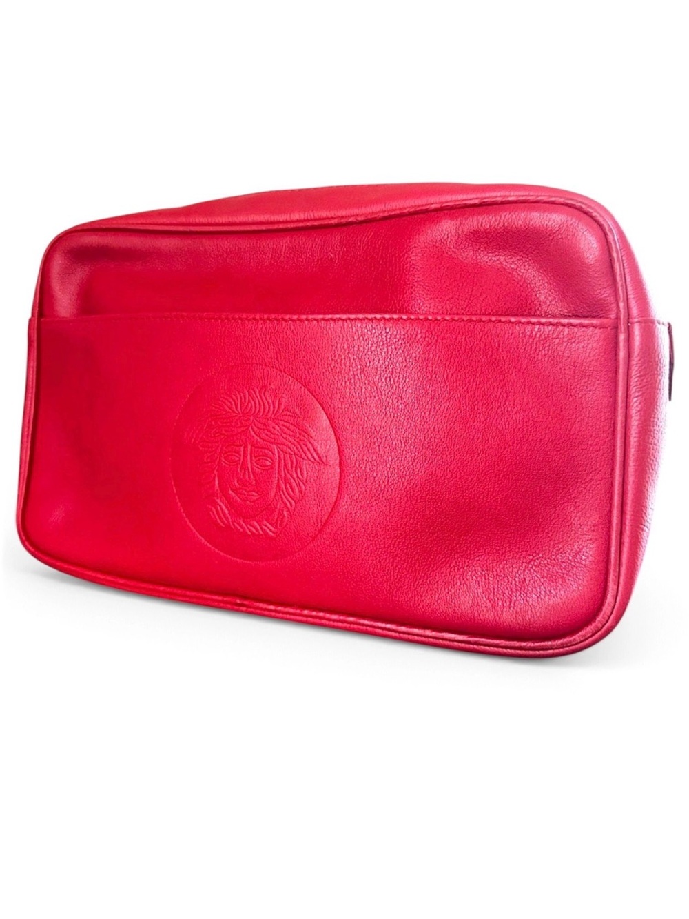 Gianni Versace Vintage Medusa Red Leather Clutch Pouch